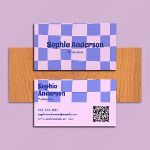 Modernes Lila und rosa Karton - Qr Code Visitenkarte