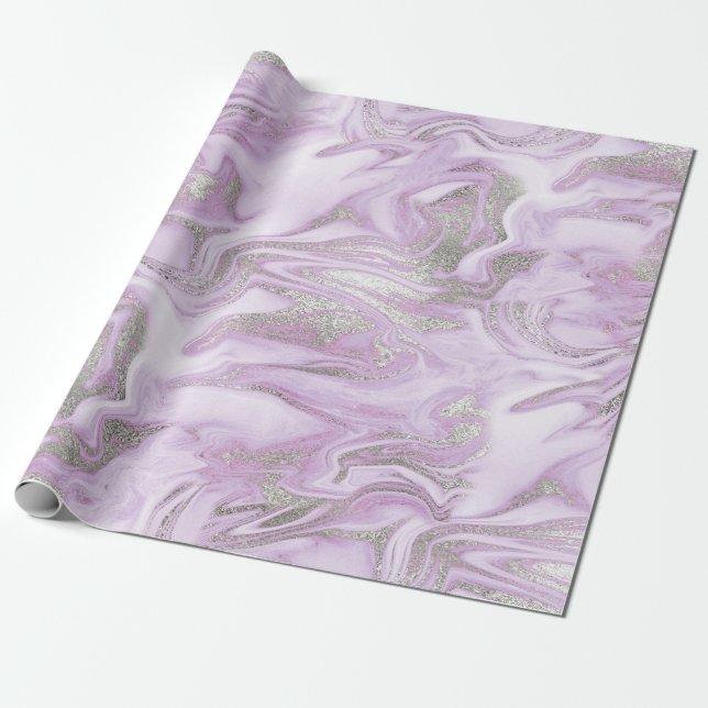 Modernes Lila und silberfarbenes Marmormuster Geschenkpapier (Ungerollt)