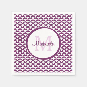 Modernes Lila und Weiß bogt Monogramm und Namen Serviette