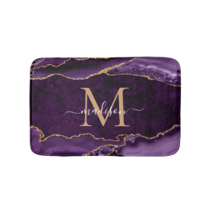 Modernes Lila VioletGold Agate Geode Chic Monogram Badematte