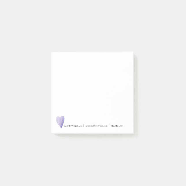 Modernes Lila Wasserfarbenherz, Personalisiert Post-it Klebezettel (Vorderseite)