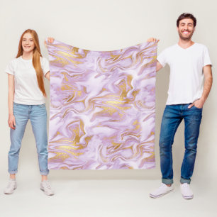 Modernes Lila, weißes und goldfarbenes Marmormuste Fleecedecke