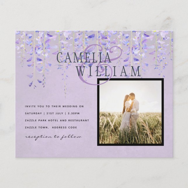 Modernes Lila Wisteria Lace FOTO) Wedding INVITE (Vorderseite)