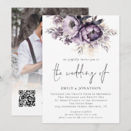 Modernes Lilac Lila Florals Foto QR Code Wedding Einladung