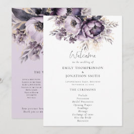 Modernes Lilac Lila Florals Hochzeitsprogramm Einladung
