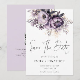 Modernes Lilac Lila Florals QR Code Wedding Save The Date