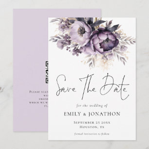 Modernes Lilac Lila Florals QR Code Wedding Save The Date