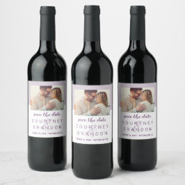 Modernes Lilac Lila Wedding Foto Save the Date Weinetikett