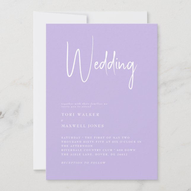 Modernes Lilac No Parents Hochzeitseinladung Einladung (Vorderseite)