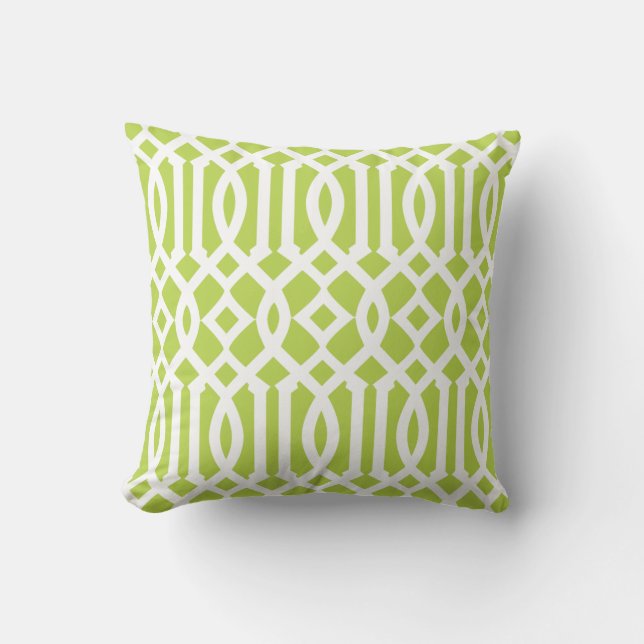 Modernes Lime Green und White Trellis Muster Kissen (Vorderseite)