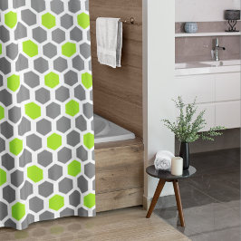 Modernes Limettengrün, grau, Hexagon Geometrisch Duschvorhang