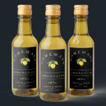 Modernes Limoncello Black Mini Getränke Label Weinetikett<br><div class="desc">Hübsche Wasserfarben Zitrone und Blätter, Limoncello Getränke-Label. Die Hintergrundfarbe, schwarz dargestellt, kann individuell angepasst werden.</div>