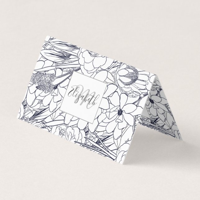 Modernes Line Art Handgezeichnet Floral Girly Desi Visitenkarten (Vorderseite)