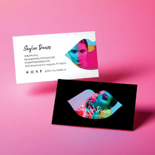 Modernes Lip-Foto in Trendy Makeup Artist Black Visitenkarte