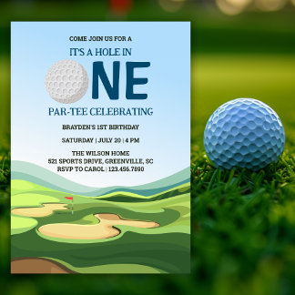 Modernes Loch in einem Golfspieler 1. Geburtstag P Einladung