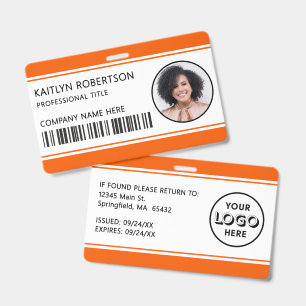 Modernes Logo-Barcode Orange Mitarbeiter-Foto-ID Ausweis