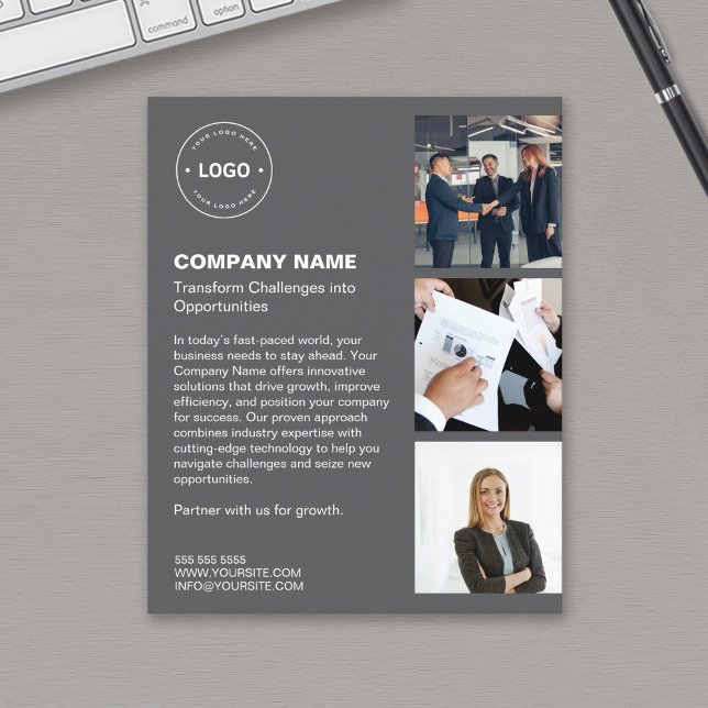 Modernes Logo-Foto Dunkelgrau Beruflich Flyer (Modern Logo Photo Dark Gray Professional Business Flyer)