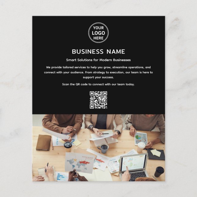 Modernes Logo Foto QR Beruflich Black Business Flyer (Vorne)