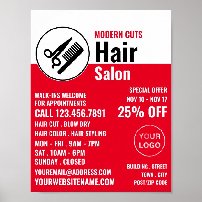 Modernes Logo, Friseur-Stylist, Friseur-Salon-Werb Poster (Vorne)