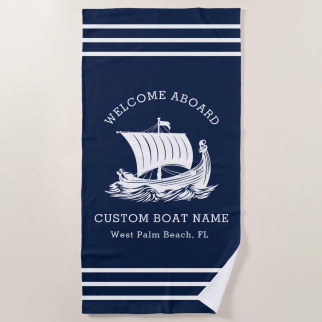 Modernes Logo für Nautic Custom Boat Name & Ship Strandtuch (Vorderseite)