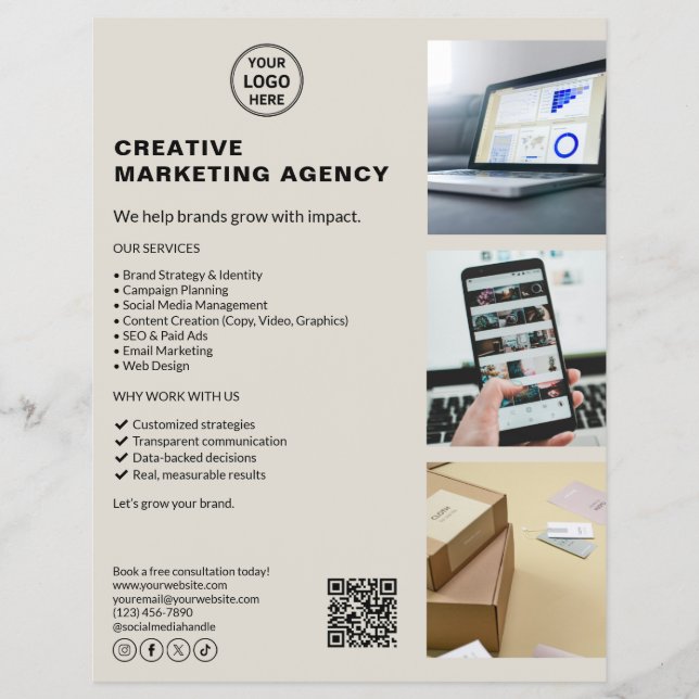Modernes Logo-Marketing kreatives, neutrales Unter Flyer (Vorne)
