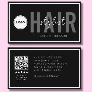 Modernes Logo QR Bewertungs Schwarz Weiß Friseur Visitenkarte