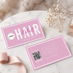 Modernes Logo QR Rosé Weiß Hair Stylist  Visitenkarte