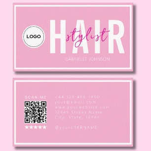 Modernes Logo QR Rosé Weiß Hair Stylist Visitenkarte