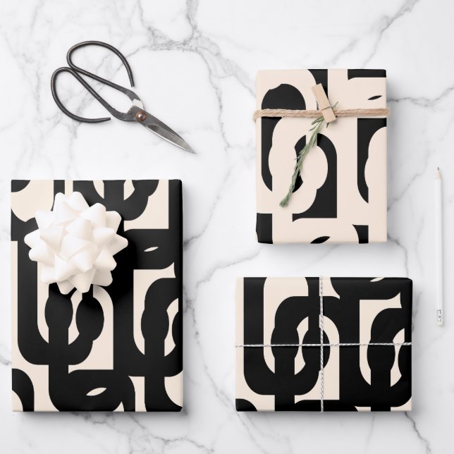 Modernes Loop-Muster aus dem Mittelalter in Schwar Geschenkpapier Set (Vorderseite)