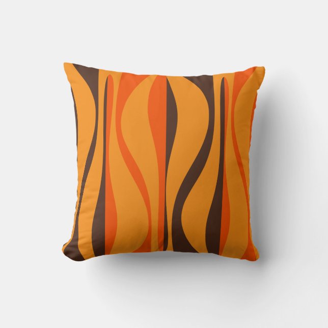 Modernes Lounge Muster 70er Orange Brown Kissen (Vorderseite)