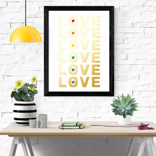 Modernes "LOVE"-Wort, Herzen in Regenbogenfarben G Foliendrucke