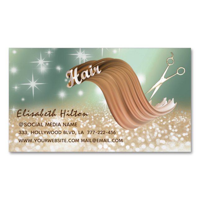 Modernes, lustig funkelndes, bunt funkelndes HAIR- Magnetische Visitenkarte (Vorderseite)
