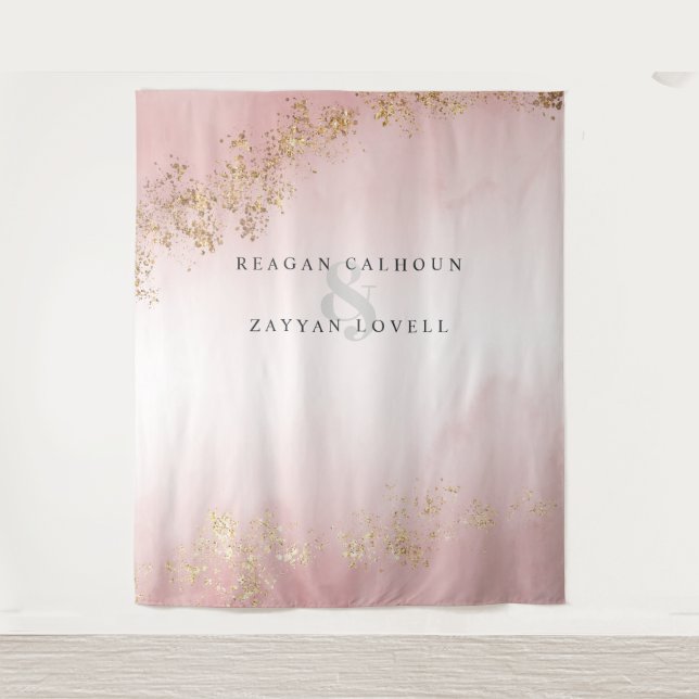 Modernes Luxe Gold Flecks Blush Pink Wedding Foto Wandteppich (Vorderseite)