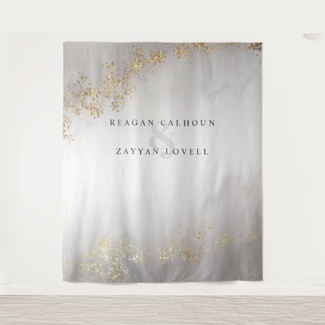 Modernes Luxe Gold Flecks Grau Mist Wedding Foto Wandteppich (Vorderseite)