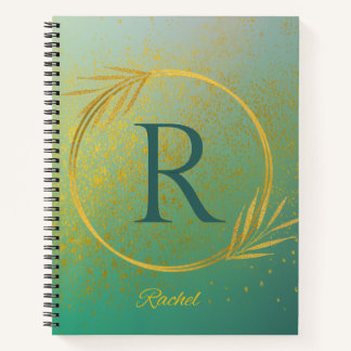 Modernes Luxe Gold & Türkis Individuelle Name & Er Notizbuch