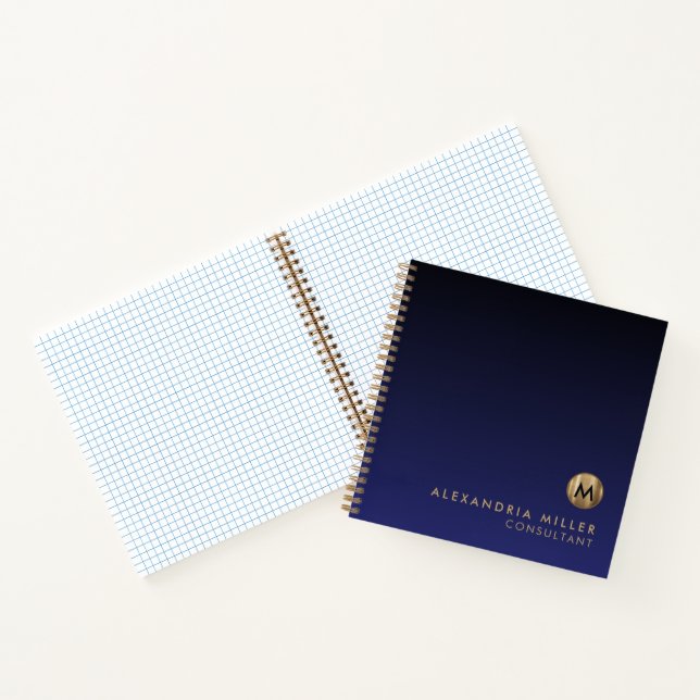 Modernes, luxuriöses Mongram Graph Paper Notizbuch (Innenseite)