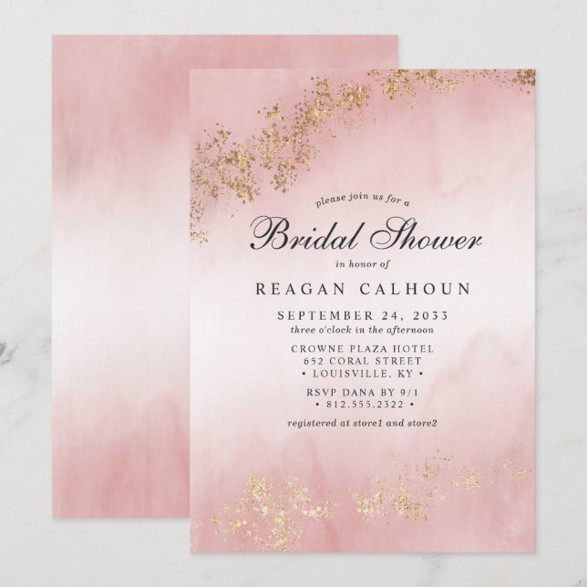 Modernes Luxus Gold Flecks Blush Pink Brautparty Einladung (Vorne/Hinten)