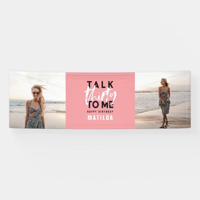 Modernes mädchenhaftes schwarz rosa Multi-Foto 30. Banner (Horizontal)