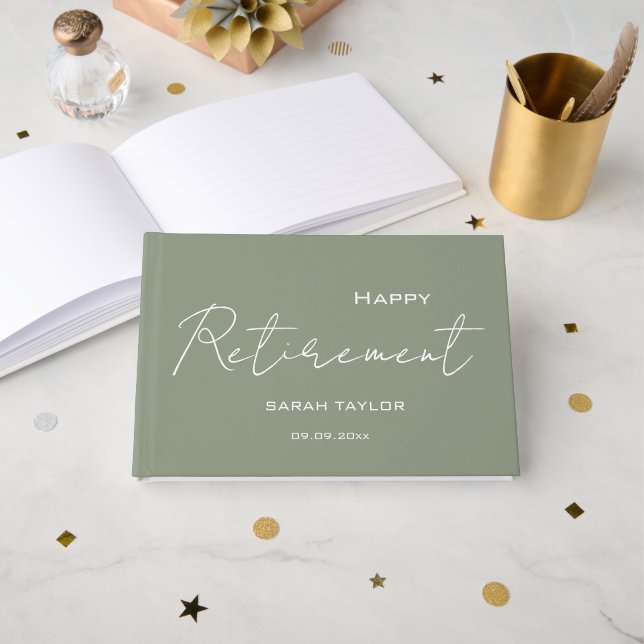 Modernes Magazin Green Happy Rente Personalisiert Gästebuch (Vorderseite Offen)