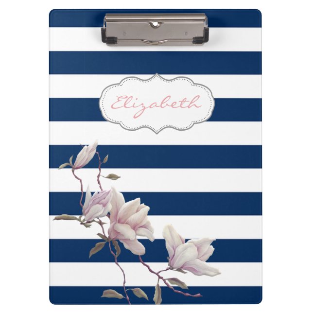 Modernes Magnolia auf Personalisierten blauen Stre Klemmbrett (Vorderseite)