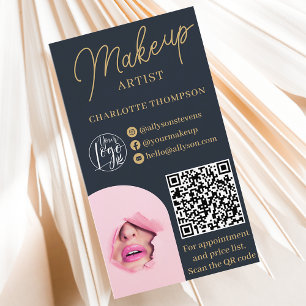 Modernes Make-up Gold blaues Logo Qr Code 2 Fotos Visitenkarte
