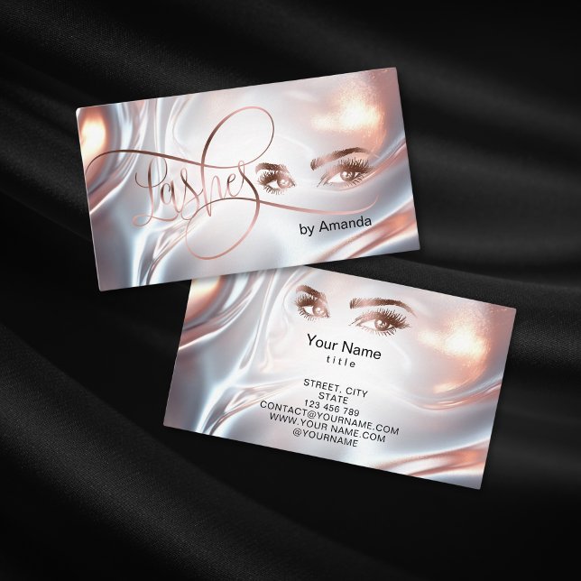 Modernes Makeup Artis Lashes Rose Gold Opal Telefonnummerkarte (rose gold liquid metal makeup artist business card design)
