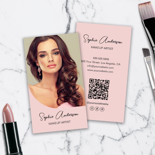 Modernes Makeup-Foto Visitenkarte (Modern Makeup Artist Photo Pink Business Card)