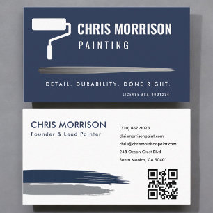 Modernes Malunternehmen QR Code Navy Blue Visitenkarte