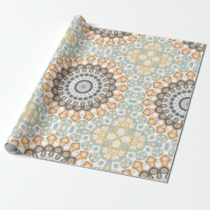 Modernes Mandala in Orange und Blau Geschenkpapier