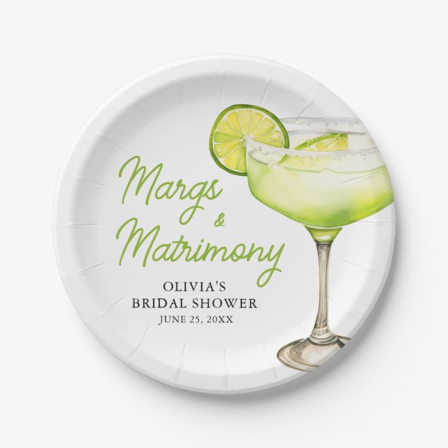 Modernes Margs & Matrimons Cocktail Brautparty Pappteller (Vorderseite)