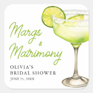 Modernes Margs & Matrimons Cocktail Brautparty Quadratischer Aufkleber