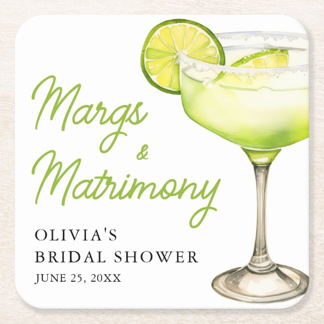 Modernes Margs & Matrimons Cocktail Brautparty Rechteckiger Pappuntersetzer (Vorderseite)