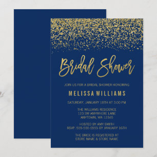 Modernes Marine-Blau-Imitat-GoldGlitzer-Brautparty Einladung