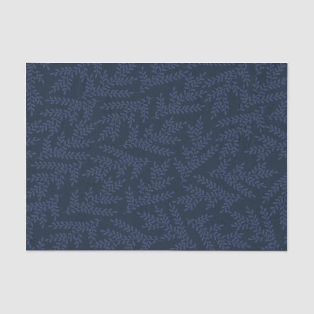 Modernes Marine-Blau-Laub-Muster Seidenpapier (Vorderseite)